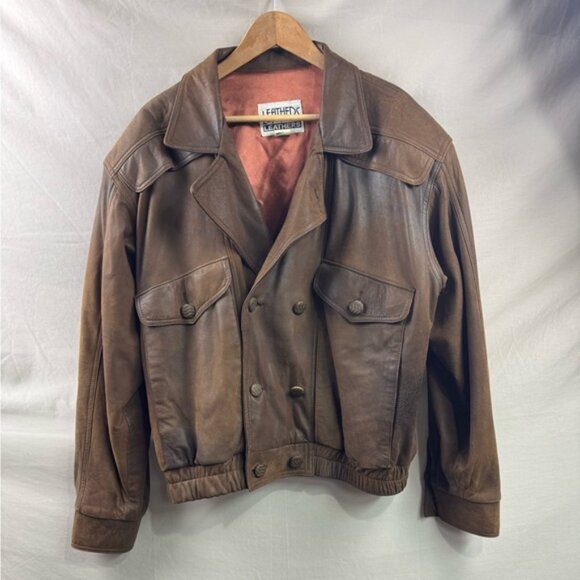 Mens Vintage Leather Jacket Size 46 Brown